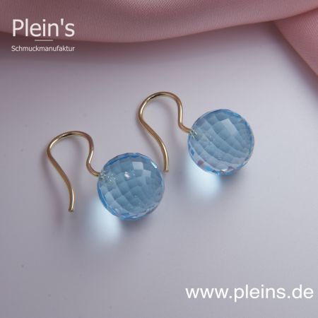 Blautopas Ohrhänger Kugel facettiert Sky Blue